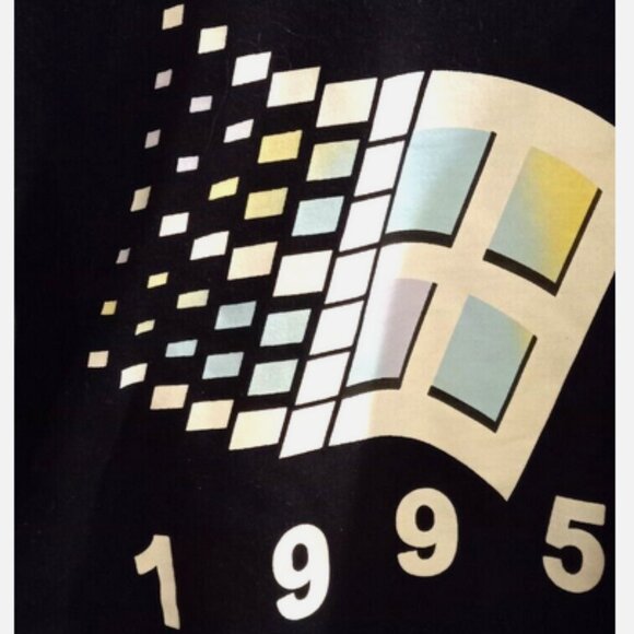 Y2K Microsoft Windows 95 Vintage Sweatshirt Men’s Large Black Logo Fleece - Picture 1 of 3